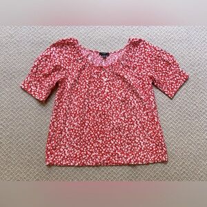 J Crew Red Floral Crepe Blouse Size S